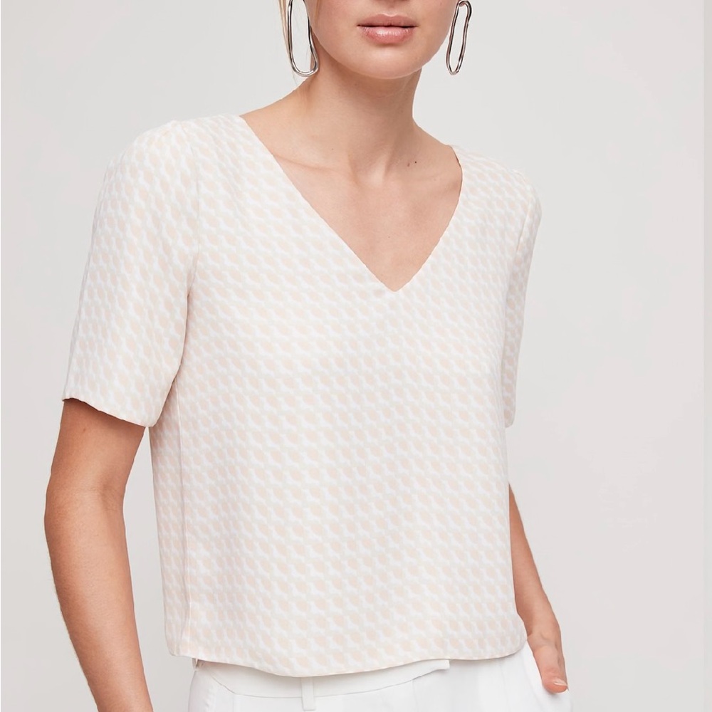 Aritzia Babaton Randy Blouse Size XXS Matte Pearl/White